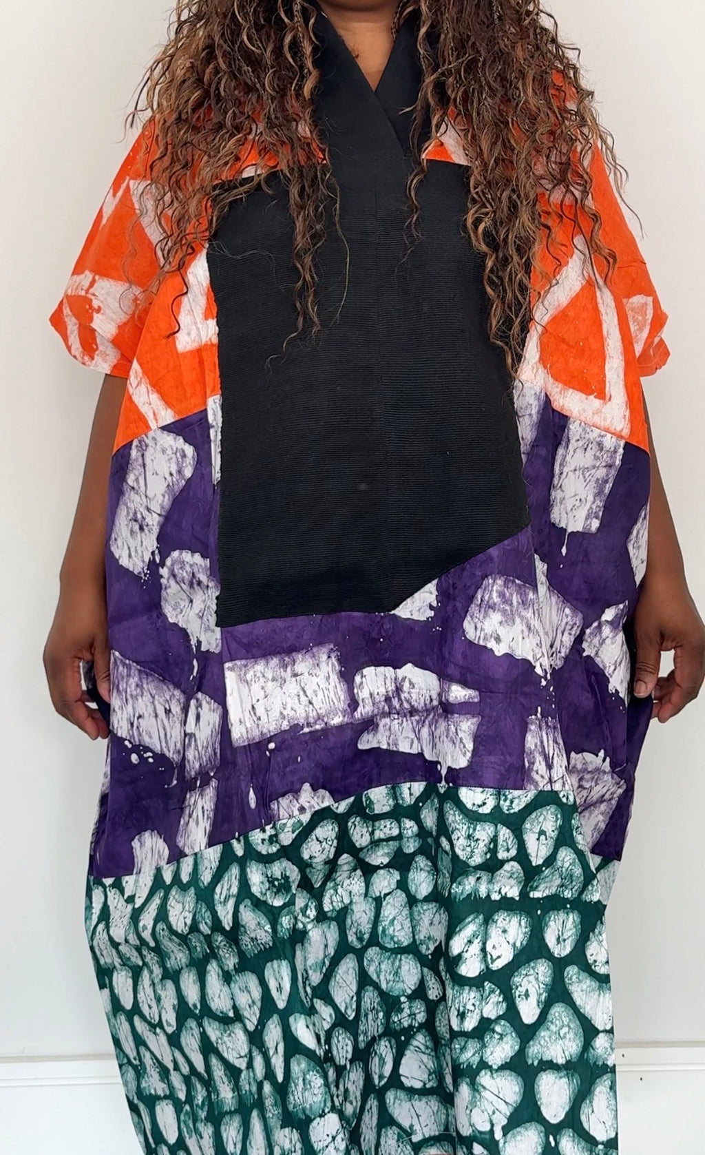 Long Length Multi-Print Ankara Handmade Bubu Dress with Aso Oke Details