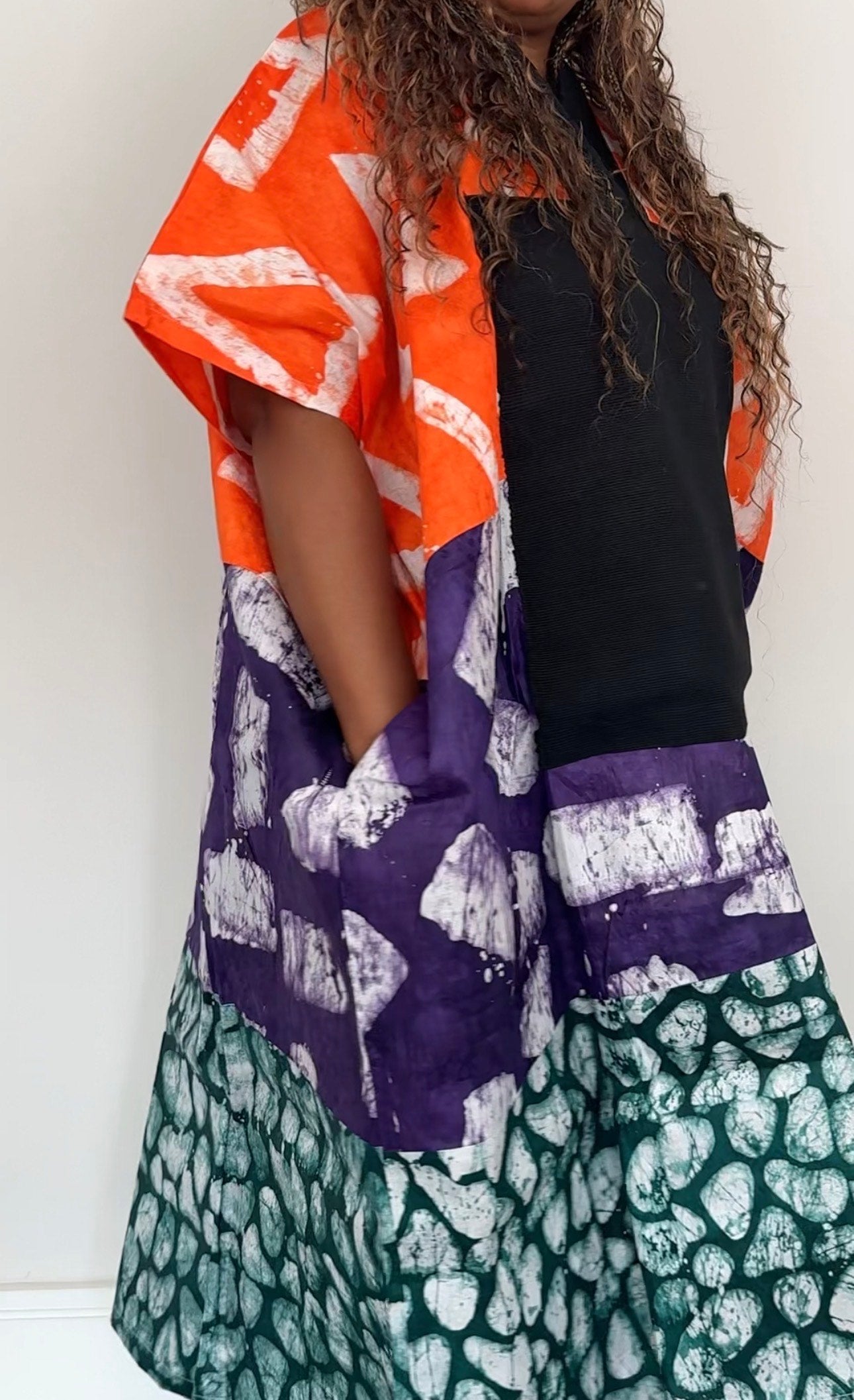 Long Length Multi-Print Ankara Handmade Bubu Dress with Aso Oke Details
