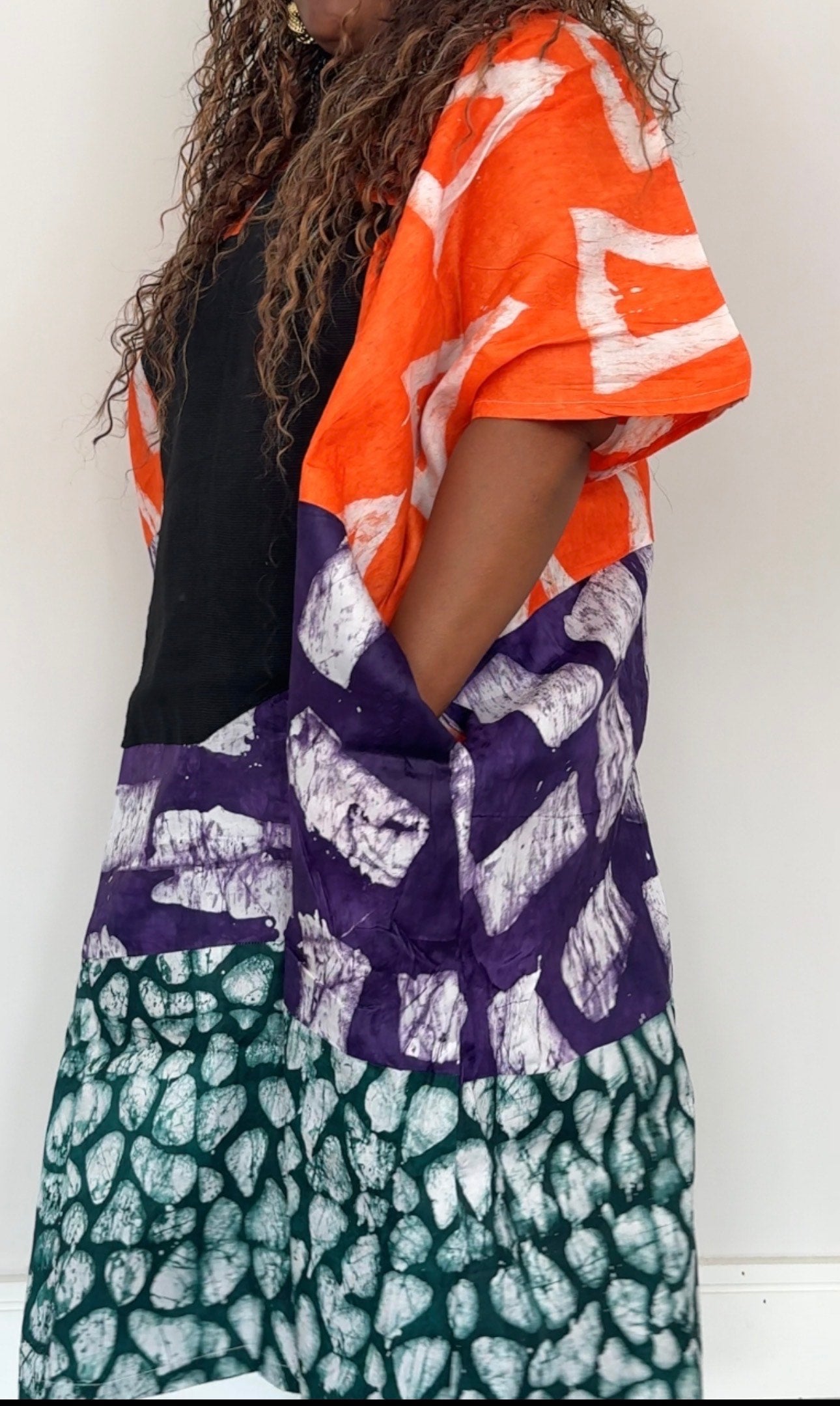 Long Length Multi-Print Ankara Handmade Bubu Dress with Aso Oke Details