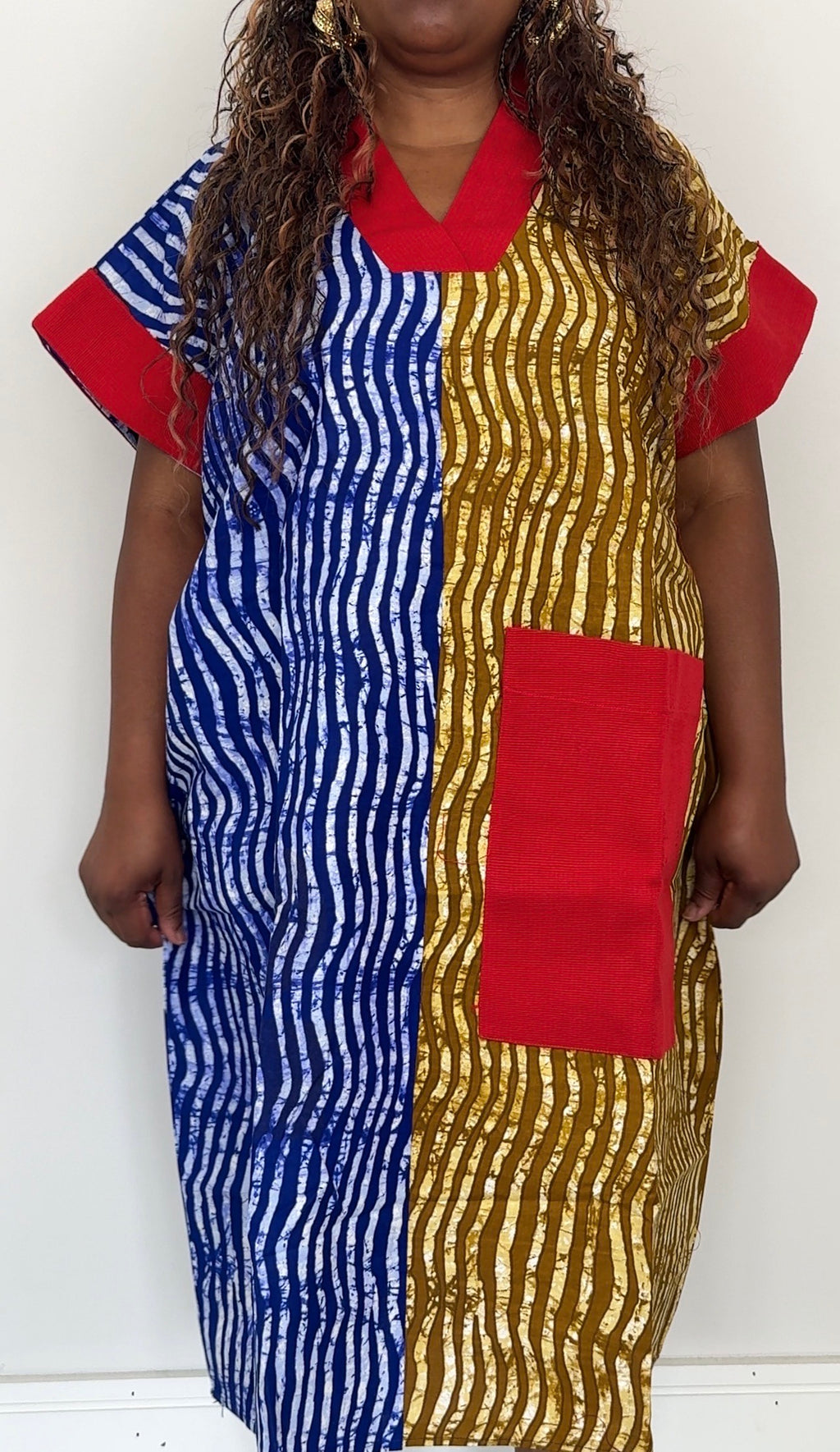 Multi-Print Ankara Handmade Bubu Dress with Aso Oke Details