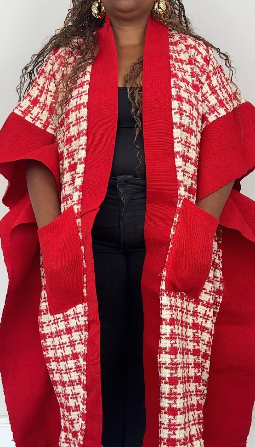 Red & White Dogstooth Handmade Kimono