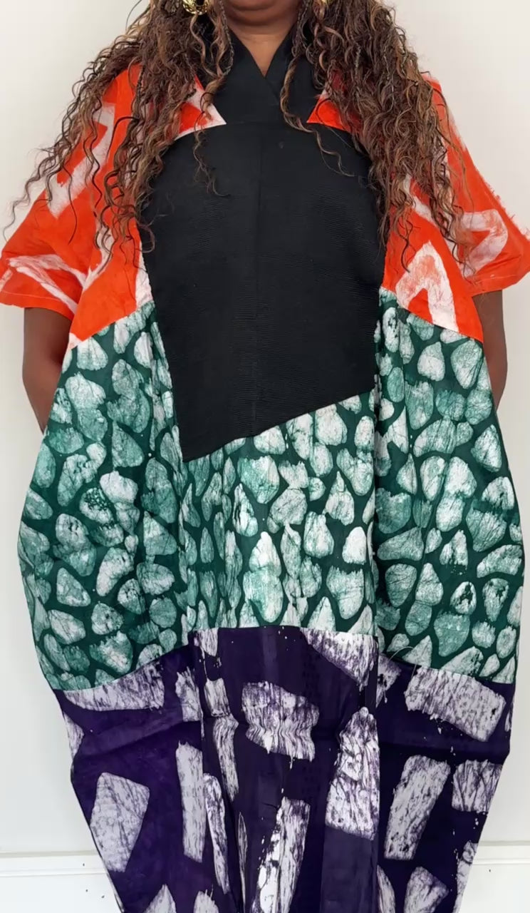 Long Length Multi-Print Ankara Handmade Bubu Dress with Aso Oke Details