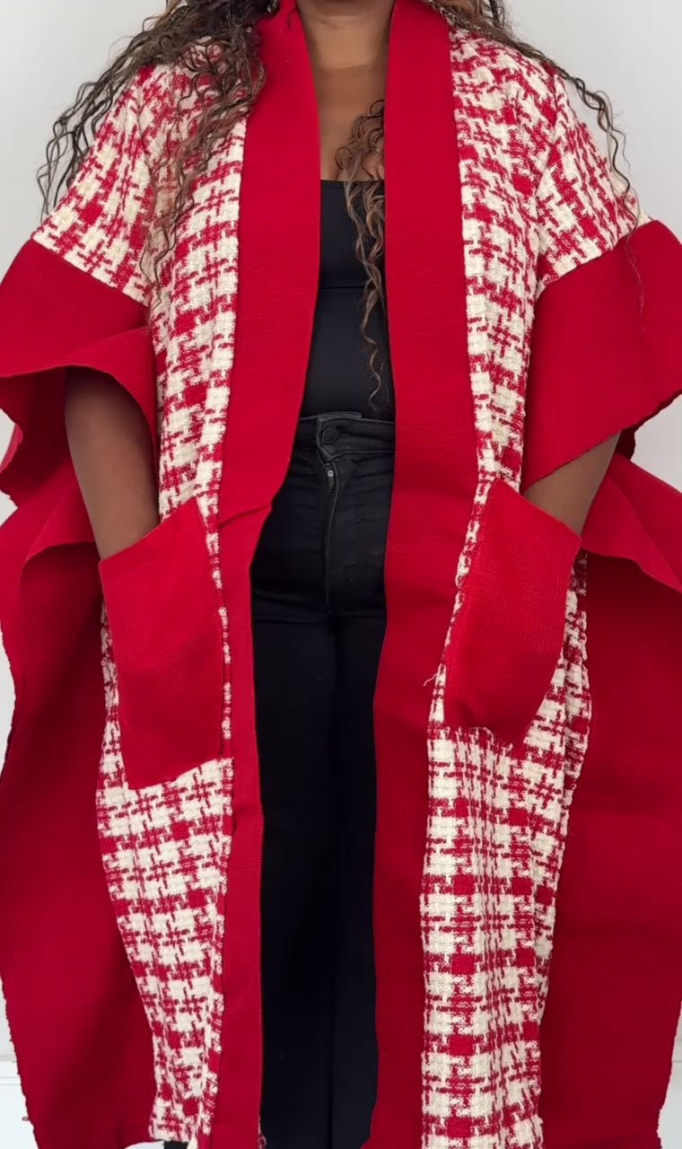 Red & White Dogstooth Handmade Kimono